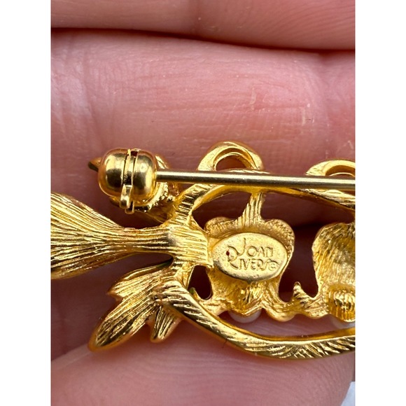 Vintage Joan Rivers Flower Brooch Double Gold Tone Enamel - Picture 5 of 7